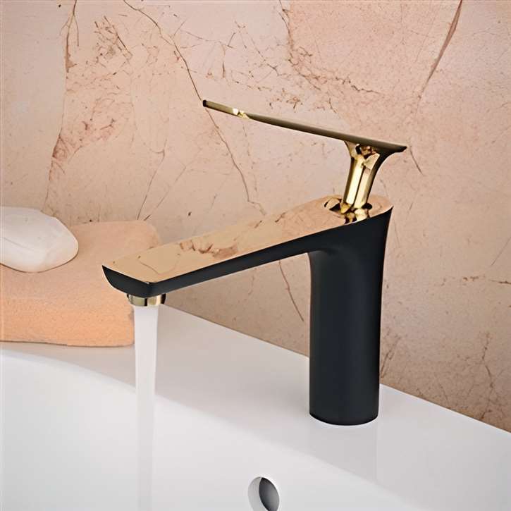 Bitonto Gold Polished Single Handle Long Reach Spout Black Painting Bathroom Faucet