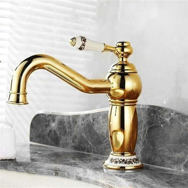 Lenox Gold & Ceramic Single Handle Deck Mount Bathroom Sink Faucet