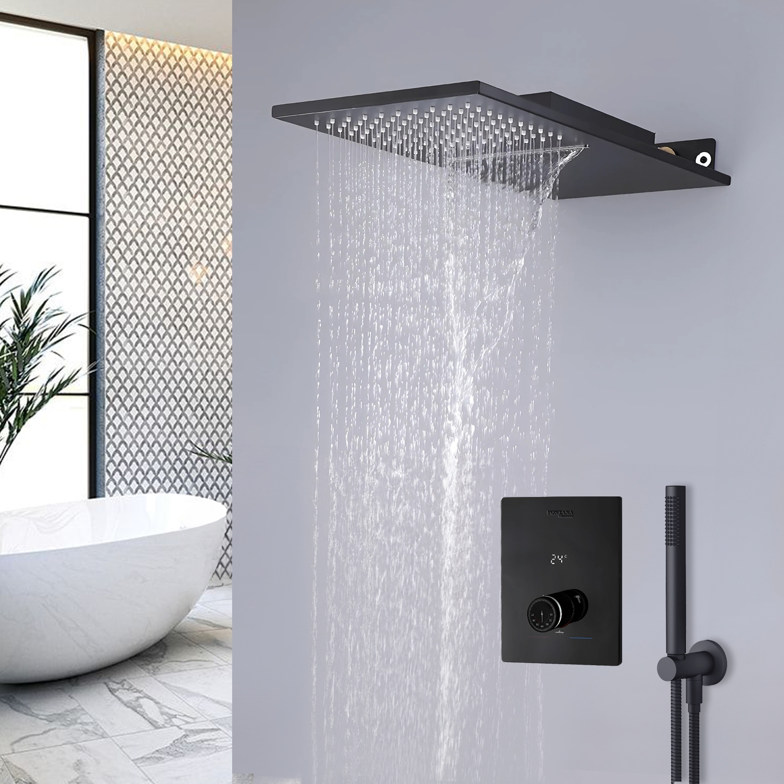 Fontana Suresnes Matte Black Thermostatic Shower Set