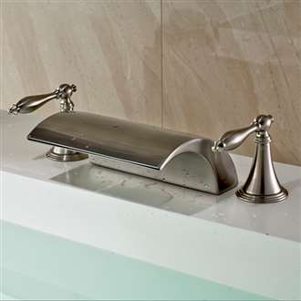 Athenian Double Handled Deck Mount Brushed Nickel Bathtub Faucet