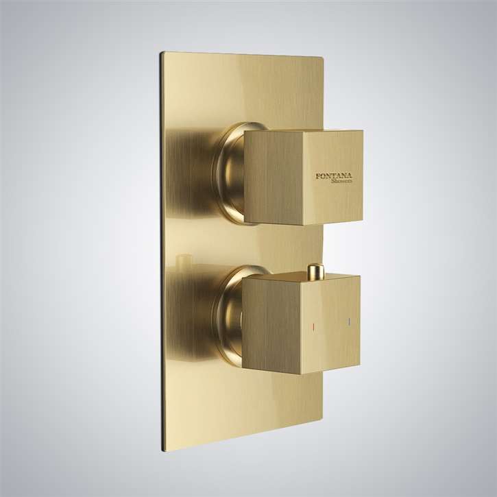 Fontana Solid Brass Brushed Gold Finish Concealed Thermostatic Shower Valve Mixer 2-Way