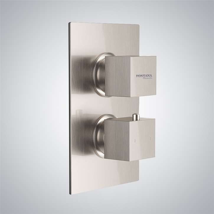 Fontana Solid Brass Brushed Nickel Finish Concealed Thermostatic Shower Valve Mixer 2-Way