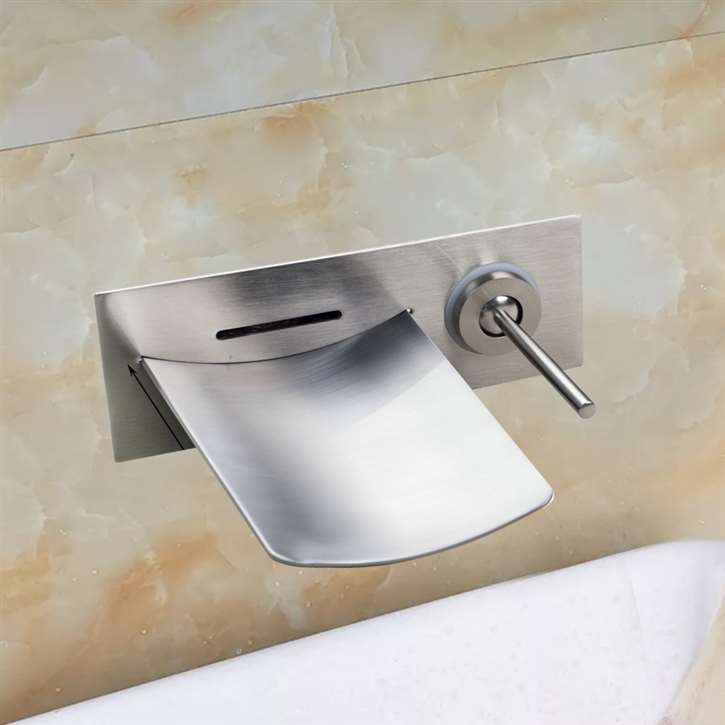 San Busto Wall Mount Waterfall Brushed Nickel Bathroom Faucet