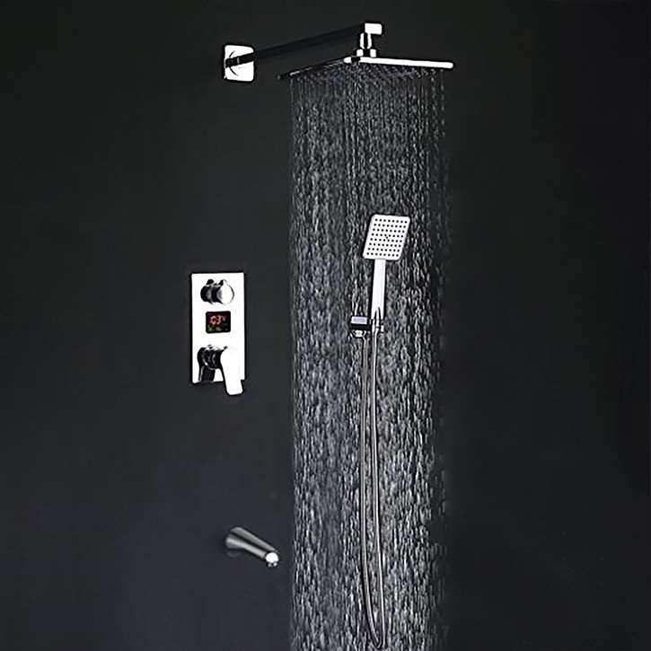 Crotone Digital Display 3 Way Shower System Rainfall Shower Set With Handheld Shower and Tub Faucet