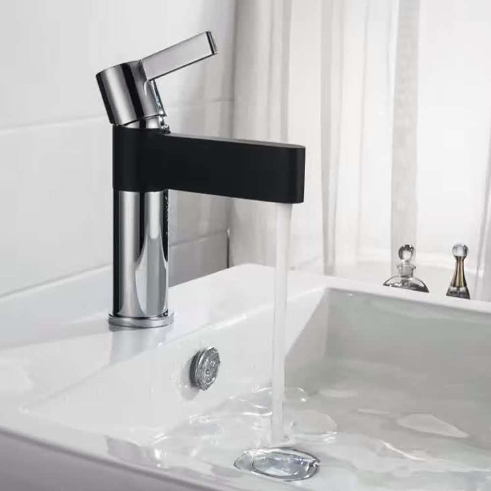 Ajaccio Single Handle Chrome Matte Black Deck Mounted Bathroom Faucet ||  Black And Chrome Faucet