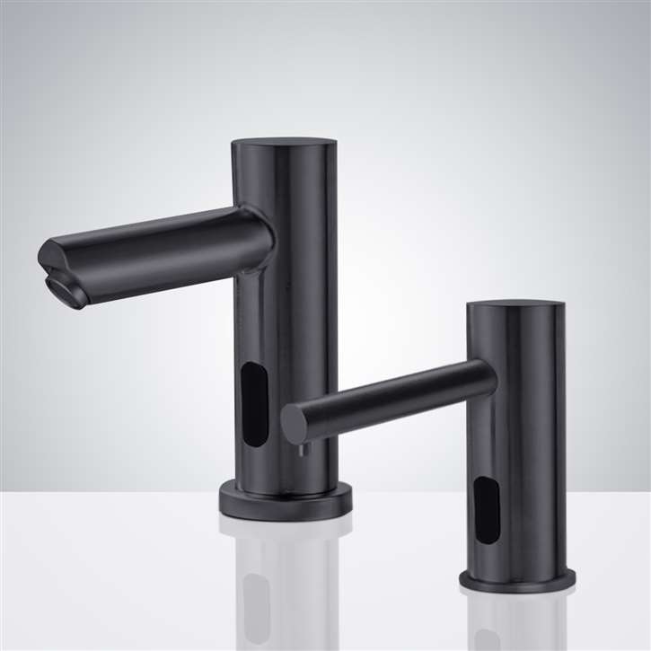 Fontana Commercial Matte Black Finish Automatic Bathroom Sink Faucet and Soap Dispenser