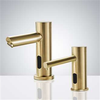 Fontana Commercial Brushed Gold Finish Automatic Bathroom Sink Faucet and Soap Dispenser