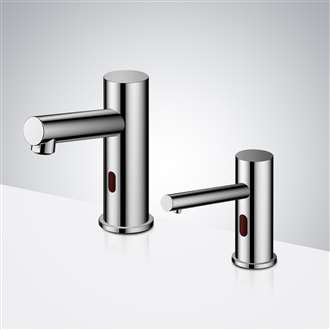 Fontana Commercial Chrome Finish Automatic Bathroom Sink Faucet and Soap Dispenser