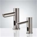 Fontana Commercial Brushed Nickel Finish Automatic Bathroom Sink Faucet and Soap Dispenser