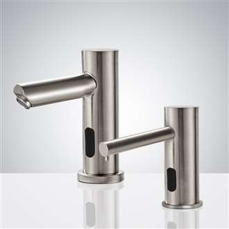 Fontana Commercial Brushed Nickel Finish Automatic Bathroom Sink Faucet and Soap Dispenser