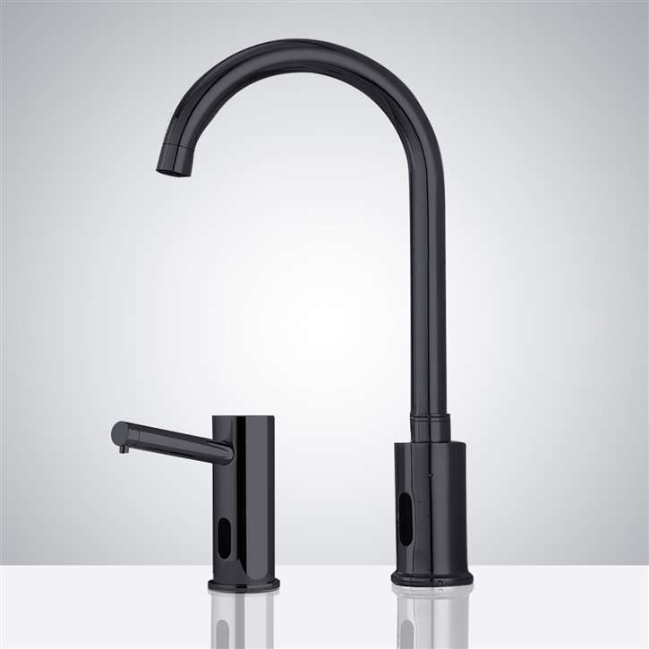 Fontana Gooseneck Matte Black Commercial Automatic Sensor Faucet & Motion Sensor Soap Dispenser for Restrooms