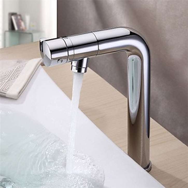 Campania Contemporary Chrome Finish Bathroom Sink Faucet with Revolvable Spout