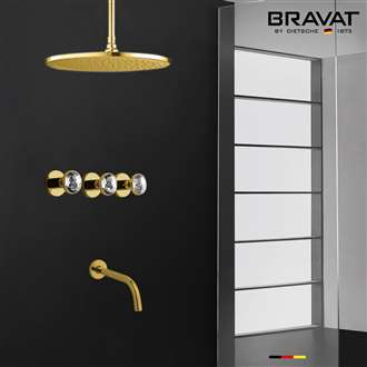 Bravat Crystal Gold Shower Set with Rain Shower Head