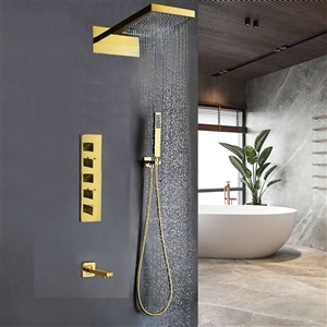 Fontana Mecca Designer Gold Finish Wall Mount Shower Set with Handheld Shower Head