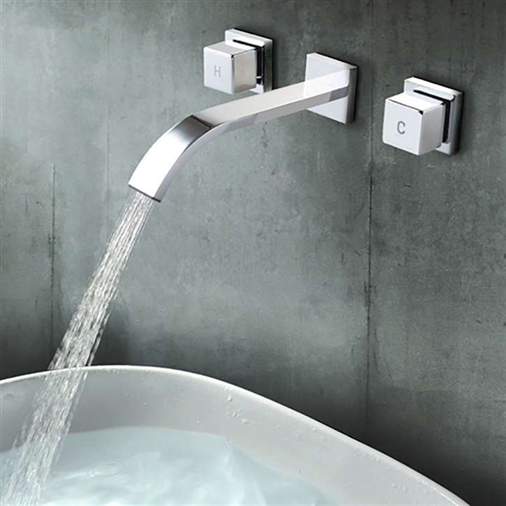 Polished Chrome Wall Faucet Bathroom Basin Faucet Wall Mounted Faucet Bathroom Waterfall Faucet Water Tap Mixer Tap
