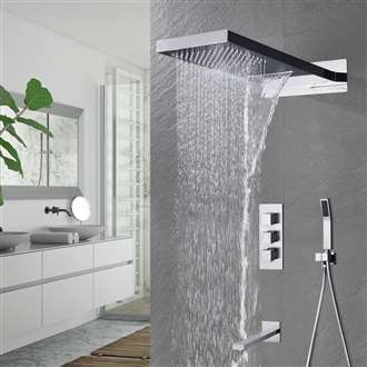 Wall Mount Waterfall Rainfall Chrome Finish Shower Head with Handheld Shower and Faucet Spout