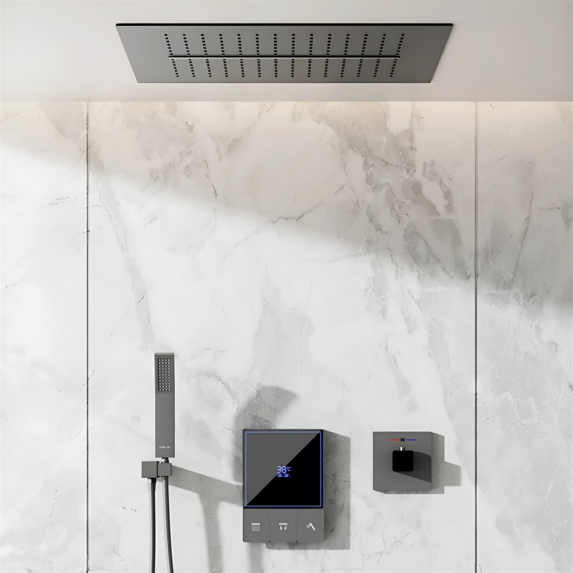 Fontana 3 Function In Gun Gray Finish Smart Temperature Thermostatic Display Shower System