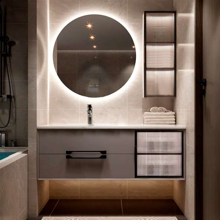 Fontana Modern Simple Slate Integrated Basin Hang Bathroom Vanity Cabinet With Sink Combination of Light Luxury Hand Wash Smart Toilet