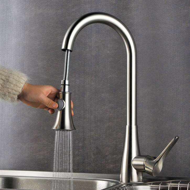 Mora Deck Mount Kitchen Brushed Nickel Finish Sink Faucet with Pull Down Sprayer