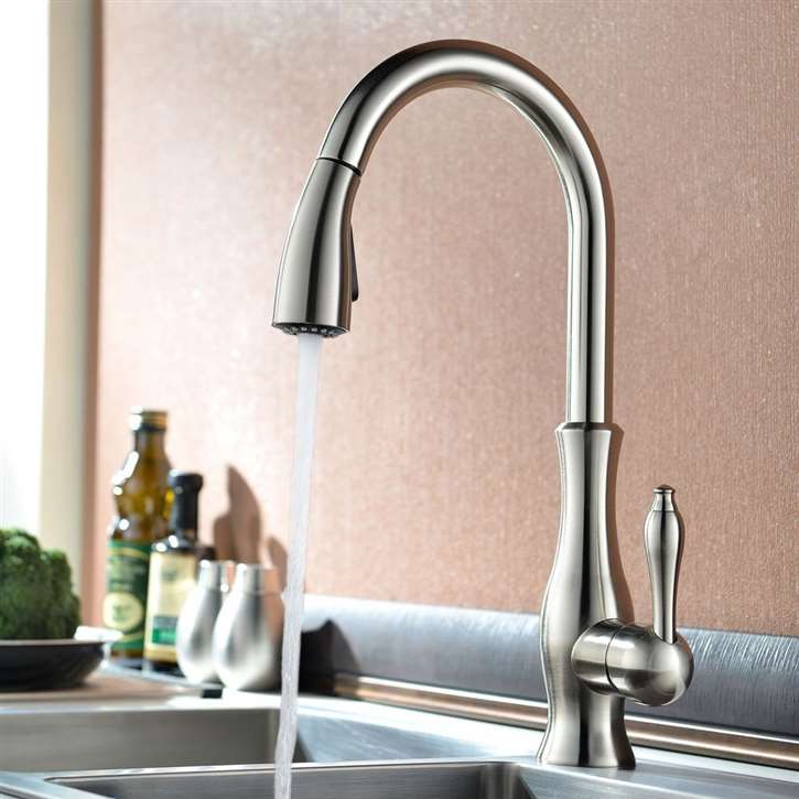 Moravia Deck Mounted Brushed Nickel Finish Kitchen Sink Faucet