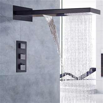 Fontana Napoli Matte Black Finish LED Waterfall Rain Shower Set
