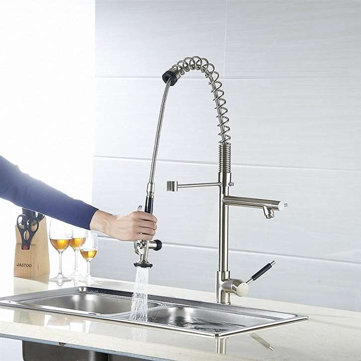 Grecia Deck Mount Single Handle Kitchen Sink Faucet with Pull Down Sprayer