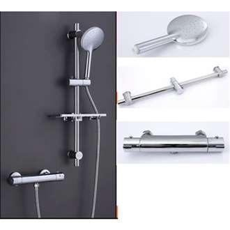 Fontana Single Thermostatic Round Faucet in Chrome Handheld Shower with Stainless Steel Lifting Rod
