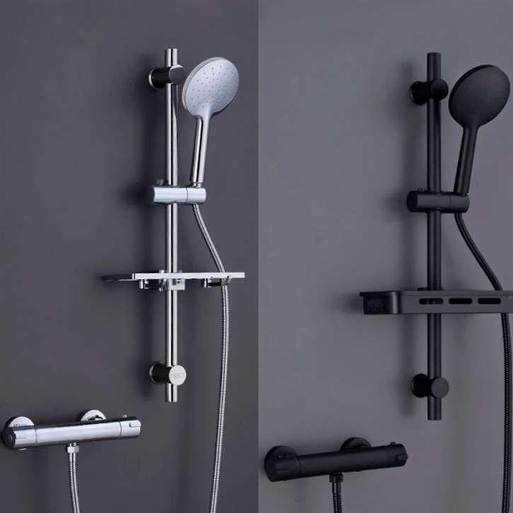 Fontana In a Matte Black Handheld shower with stainless steel lifting rod and a single thermostatic round faucet