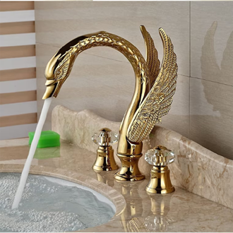 Milano Gold Swan Shaped Dual Handle Bathroom Sink Faucet