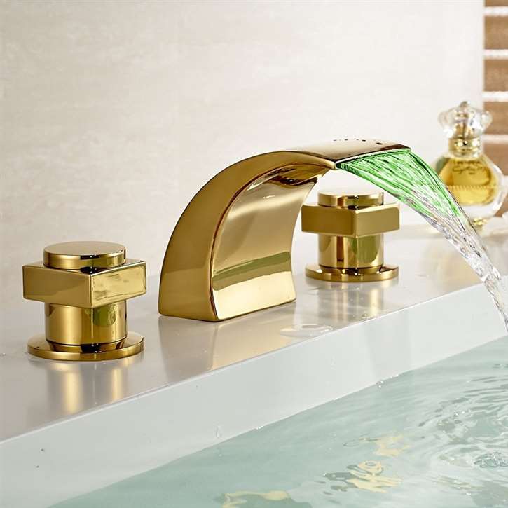 Campinas Gold Polished LED Waterfall Bathroom Sink Faucet at  FontanaShowers.com
