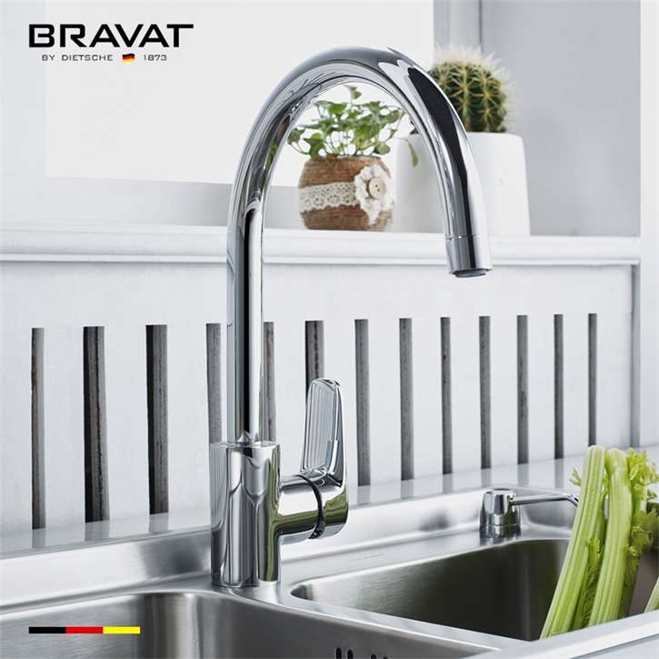 Bravat Stylish Chrome Faucet Single Handle Deck Kitchen Sink Faucet