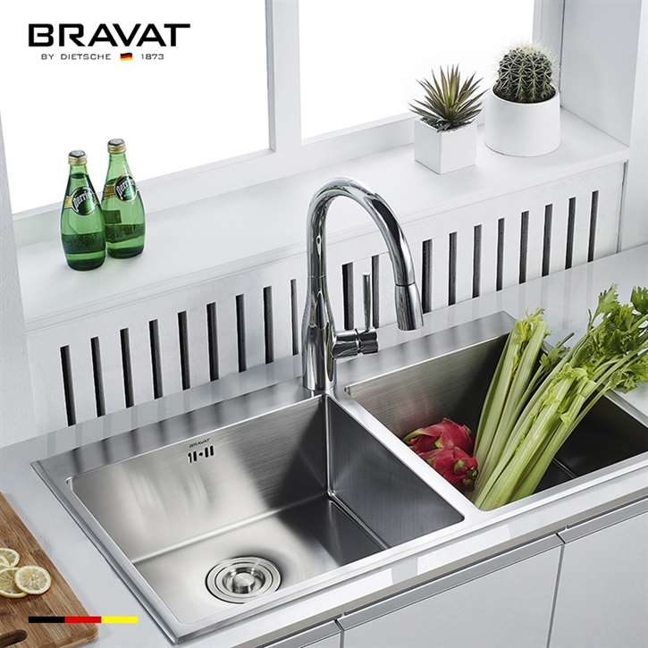 Bravat Stylish Pull-Out Faucet Chrome Deck Kitchen Sink Faucet