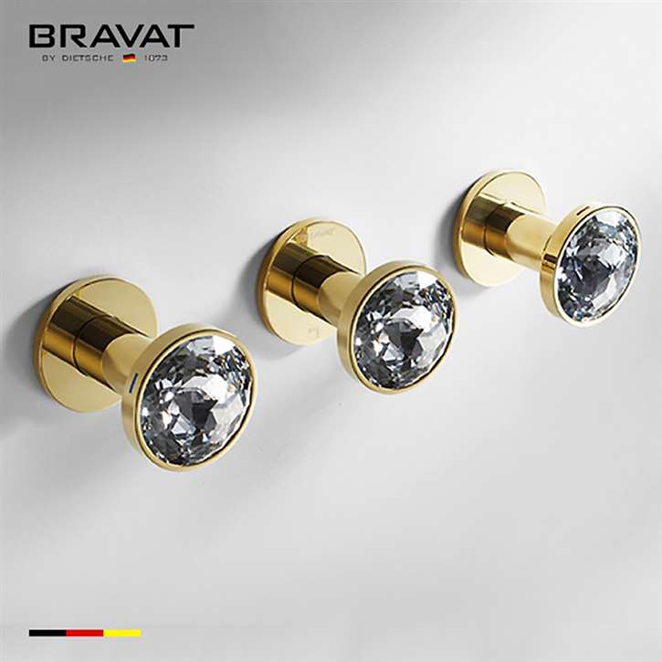 Bravat Crystal Gold Three Holes Bathroom Shower Mixer