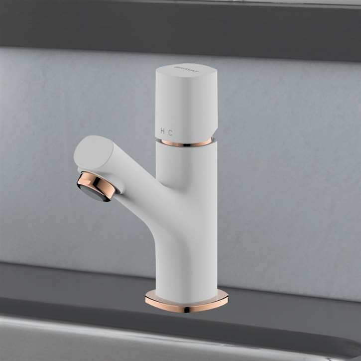 Bravat Sleek White Polished with Gold Decoration Deck Mount Faucet