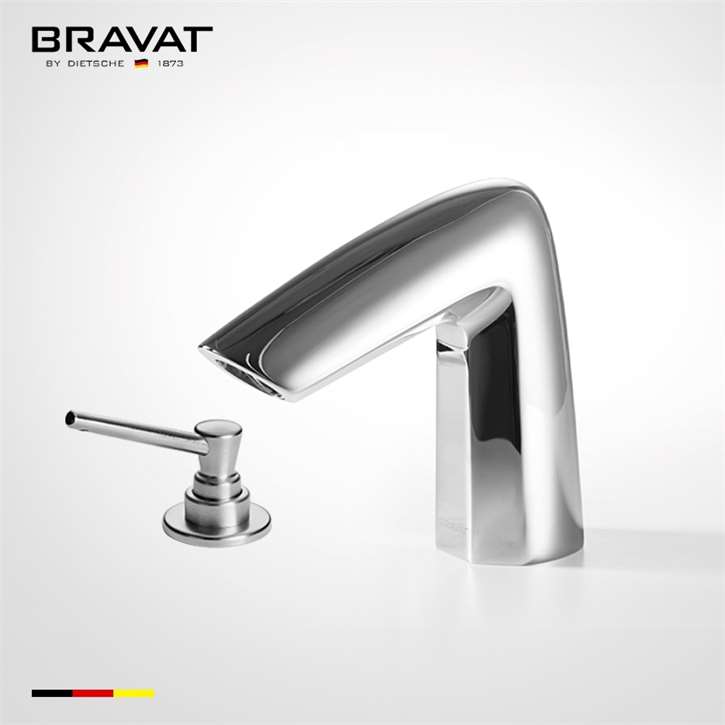 Bravat Commercial Deck Mount Bright Chrome Automatic Sensor Faucet with Manual Soap Dispenser