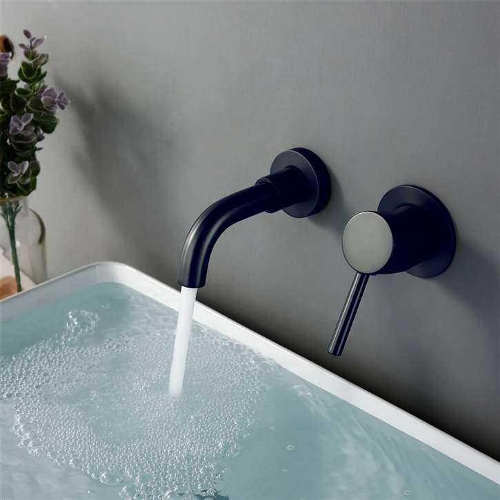 Fontana Milan Single Lever Wall Mount Matte Black Bathroom Sink Faucet