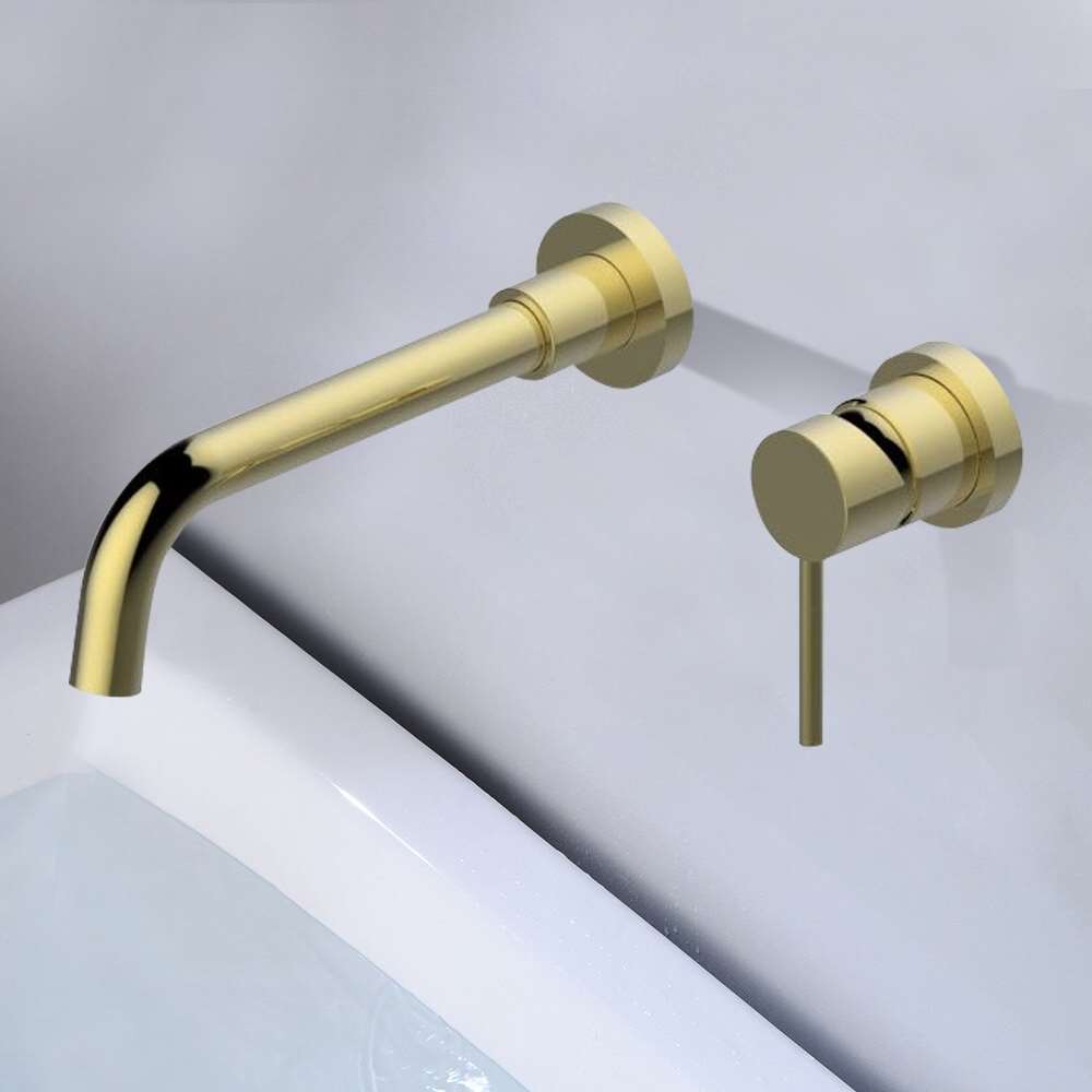 On Sale Now Fontana Milan Single Lever Wall Mount Brushed Gold 10.24"  (260MM) Sink Faucet at FontanaShowers.com