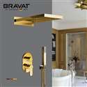 Bravat  Wall Mount Gold Rainfall Mixer Shower Set