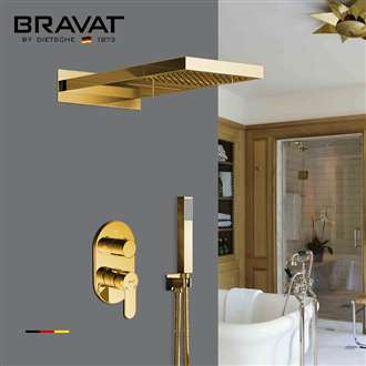 Bravat  Wall Mount Gold Rainfall Mixer Shower Set