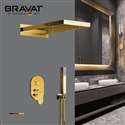 Bravat Wall Mount Polished Gold Rainfall Mixer Shower Set