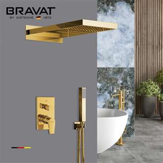 Bravat  Wall Mount Gold Rainfall Mixer Shower Set