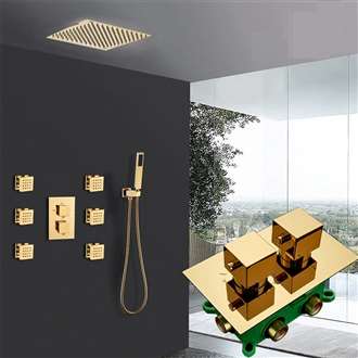 Thermostatic Modern Bathroom Rainfall Shower System with Six Pieces Jet Bath Set