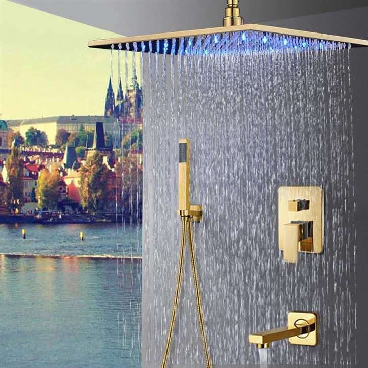 Fontana Lima 16'' Shiny Gold Finish Water Mixer Ceiling Shower Faucet Set