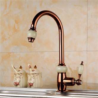 Fontana Genoa Luxury Tall and Rose Gold Brass Jade Bathroom Sink Faucet