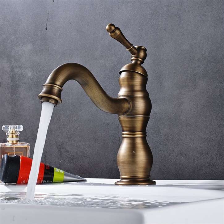 Fontana Dijon Single Hole Antique Brass Bathroom Sink Faucet Swivel Spout  Vanity Sink Thermostatic Mixer Faucet || Single Hole Faucet Brass