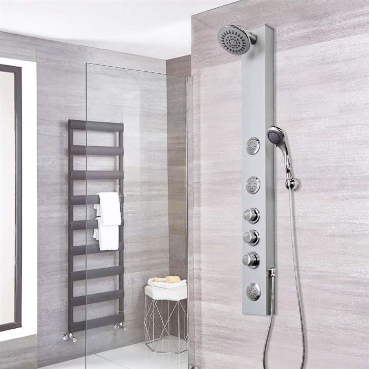 Fontana Rio Aluminum Rain Waterfall Shower Panel with Jets and Hand Shower