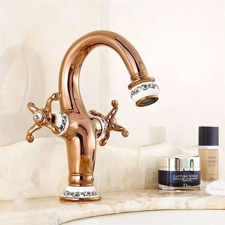 Fontana Peru Double Handle Rose Gold Bathroom Sink Faucet