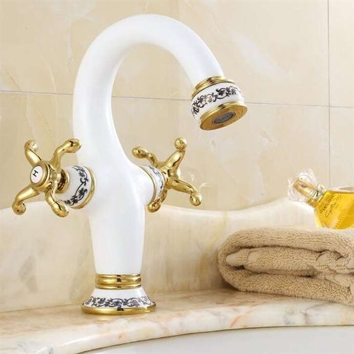 Fontana Peru Double Handle White Bathroom Sink  Faucet