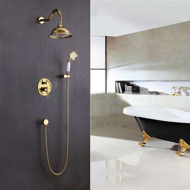 Fontana Napoli 8" Gold Finish Rain Bath Shower Set