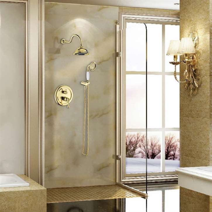 Fontana Napoli 8" Antique Gold Finish Rain Bath Shower Set